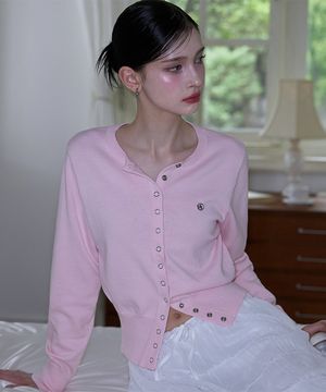 Eyelet Round Cardigan [Pink]