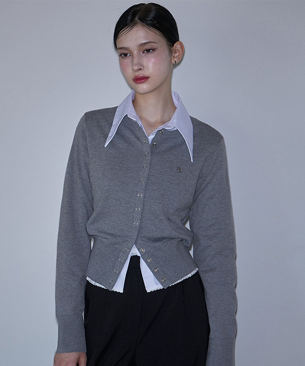 로제프란츠(ROSEFRANTZ) Eyelet Round Cardigan [Gray]