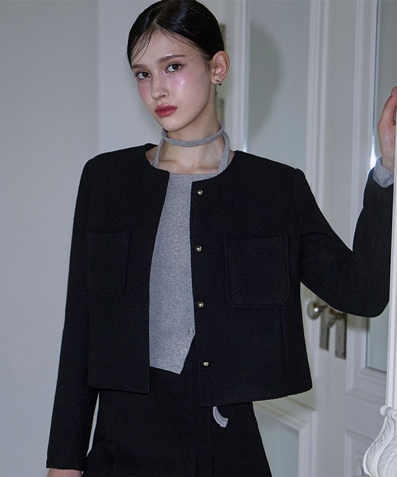 Pocket Tweed Jacket [Black]