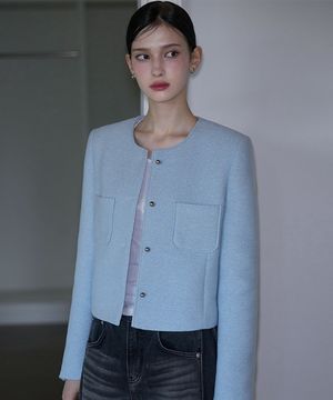 Pocket Tweed Jacket [Sky Blue]