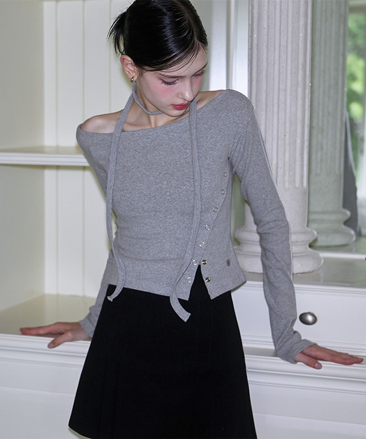 로제프란츠(ROSEFRANTZ) Eyelet Tie Long Sleeve [Gray]