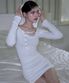 Eyelet Hood Shirring Mini Dress [White]