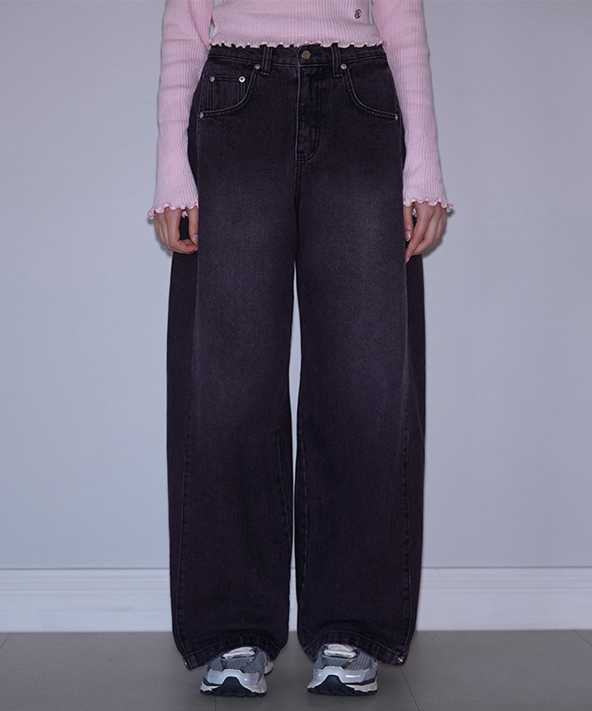 로제프란츠(ROSEFRANTZ) Side Tuck Wide Denim Pants [Pink Black]