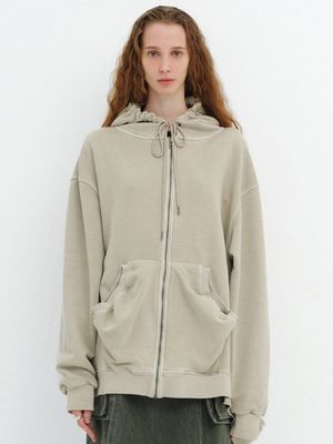 HOLE POINTED HOODIE ZIP UP / BEIGE