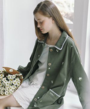 마가렛 엠브로더리 코튼 자켓 - 그린