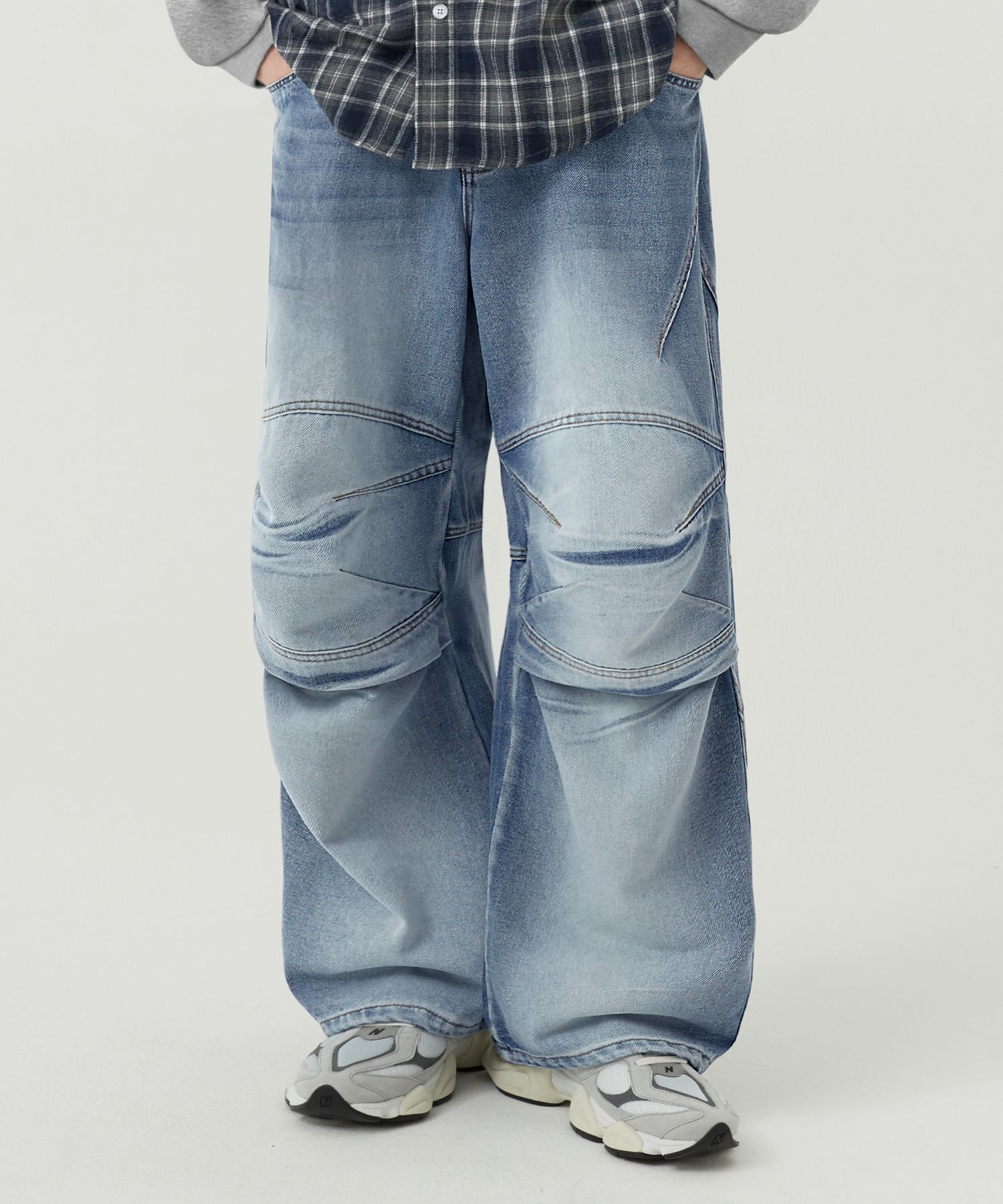MUSINSA | TRILLION Knee dart denim pants light grey