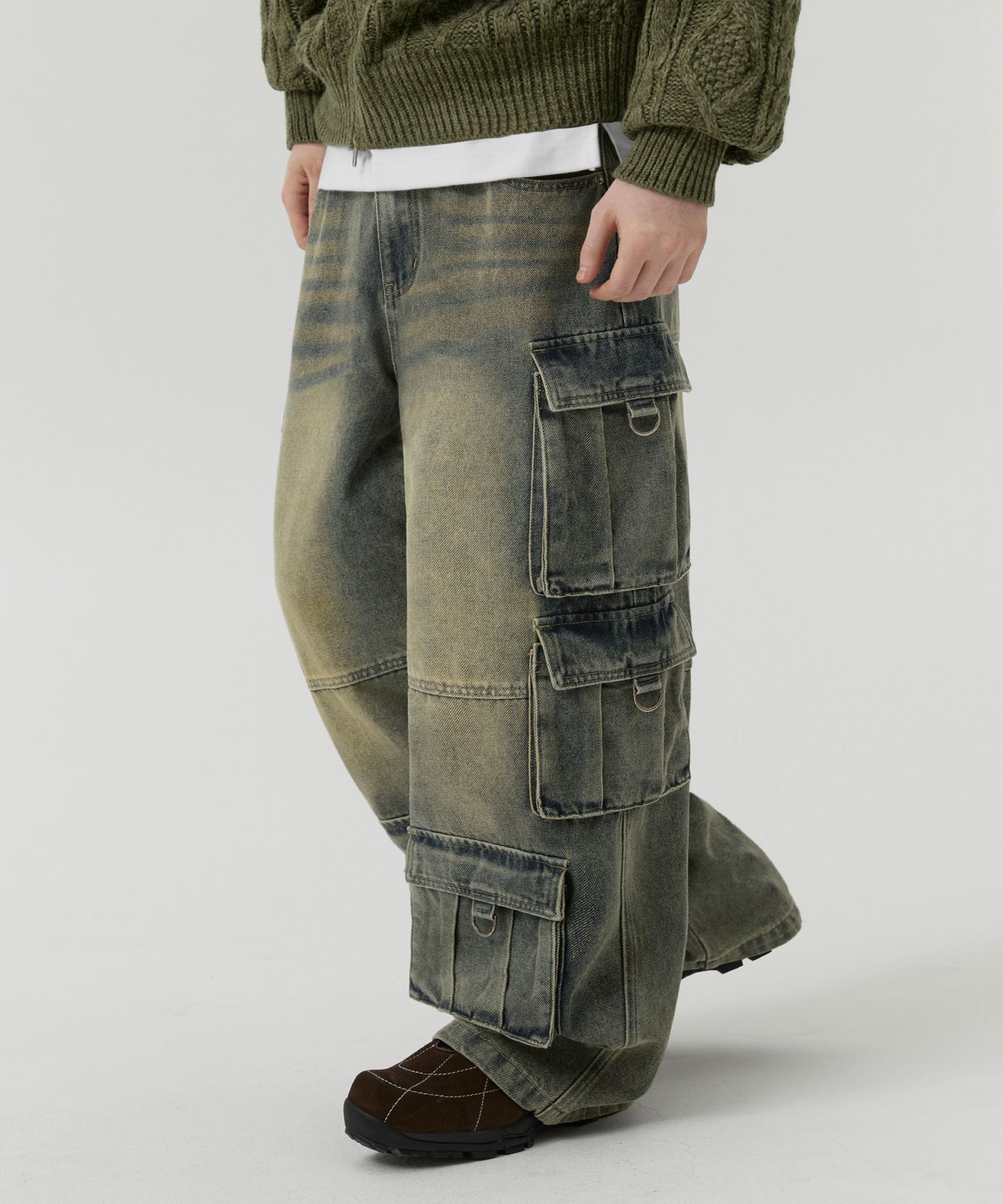 MUSINSA TRILLION D-Ring Cargo Denim Pants Sand Blue