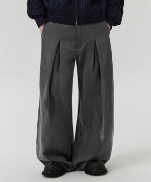 울 라이크 인버티드 턱 헤링본 와이드 팬츠 (GRAY)