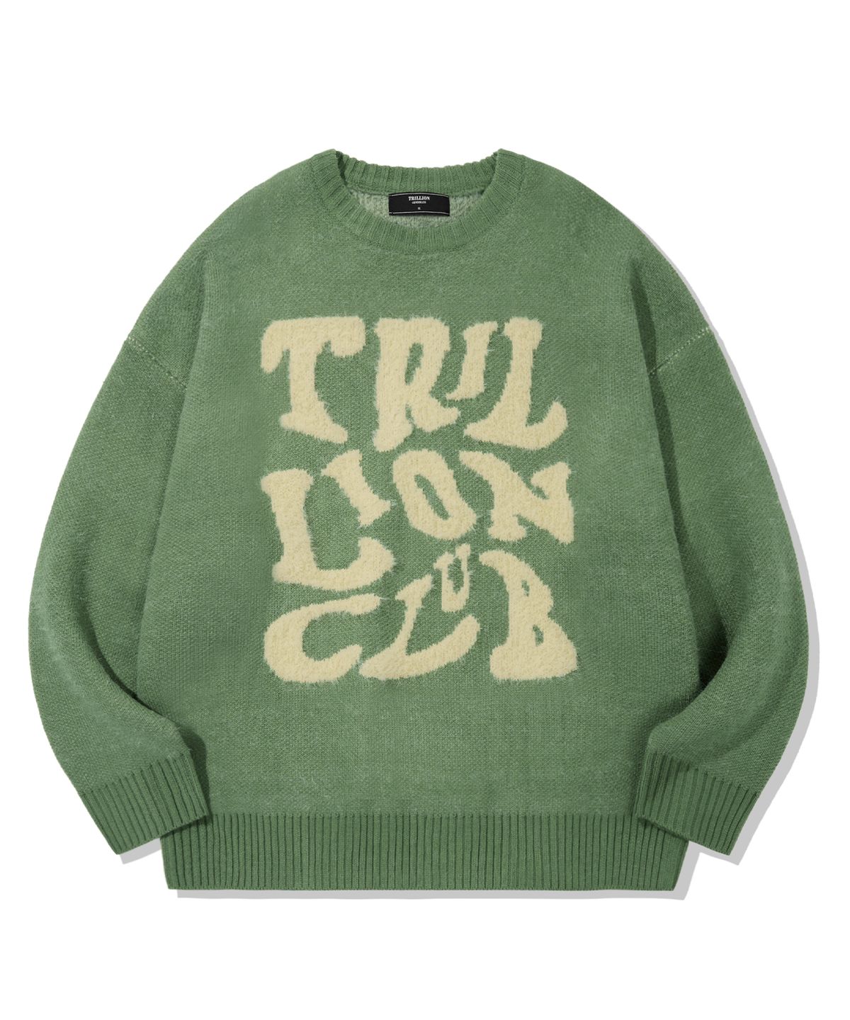 트릴리온(TRILLION) 헤어리 그래픽 로고 오버핏 자카드 니트 (GREEN)