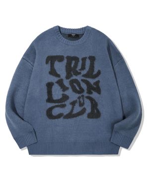 헤어리 그래픽 로고 오버핏 자카드 니트 (BLUE)