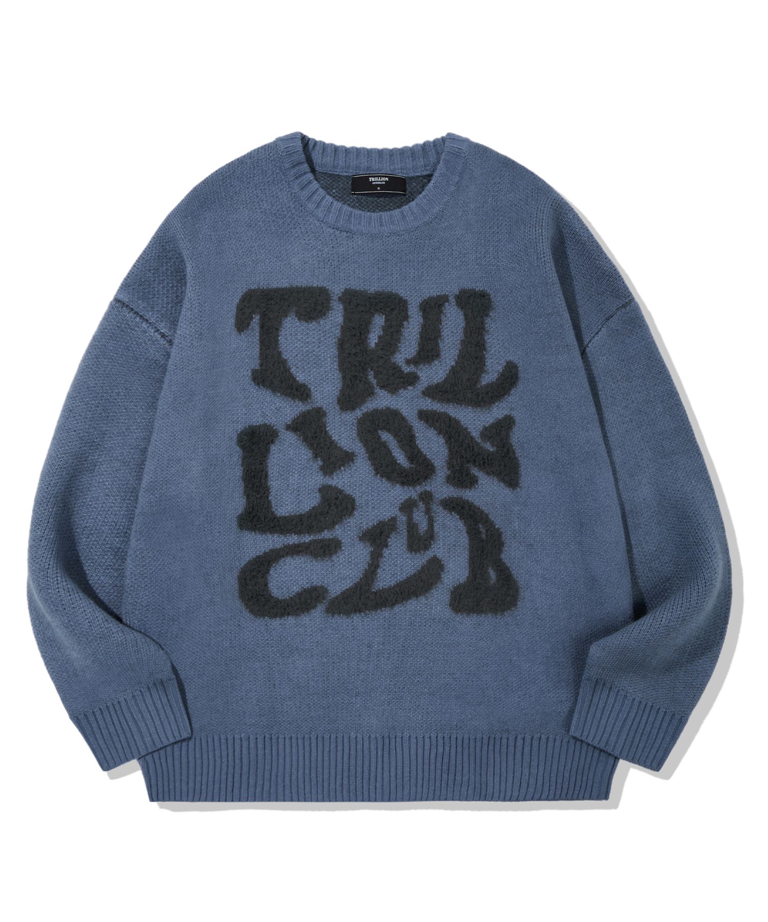 MUSINSA | TRILLION Hairy Graphic Logo Oversized Jacquard Knit (BLUE)