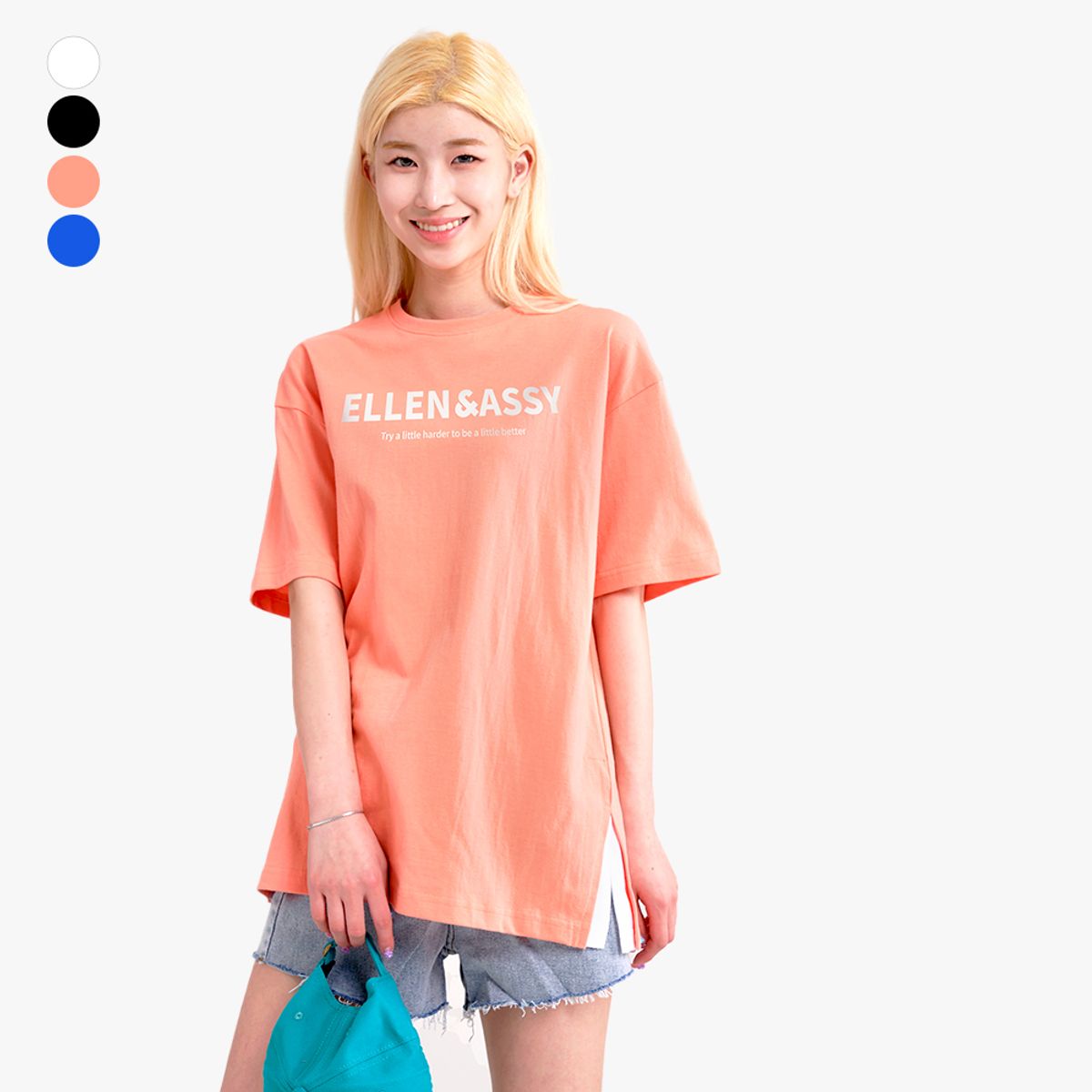 엘런아시(ELLENASSY) Try 옆트임레이어드 오버핏 반팔 티셔츠