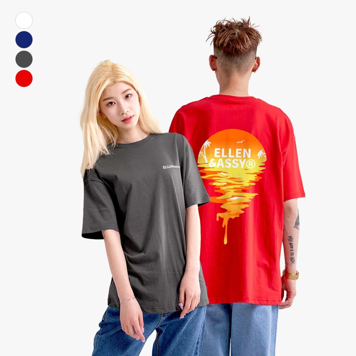 엘런아시(ELLENASSY) Sunset 기본 오버핏 반팔 티셔츠