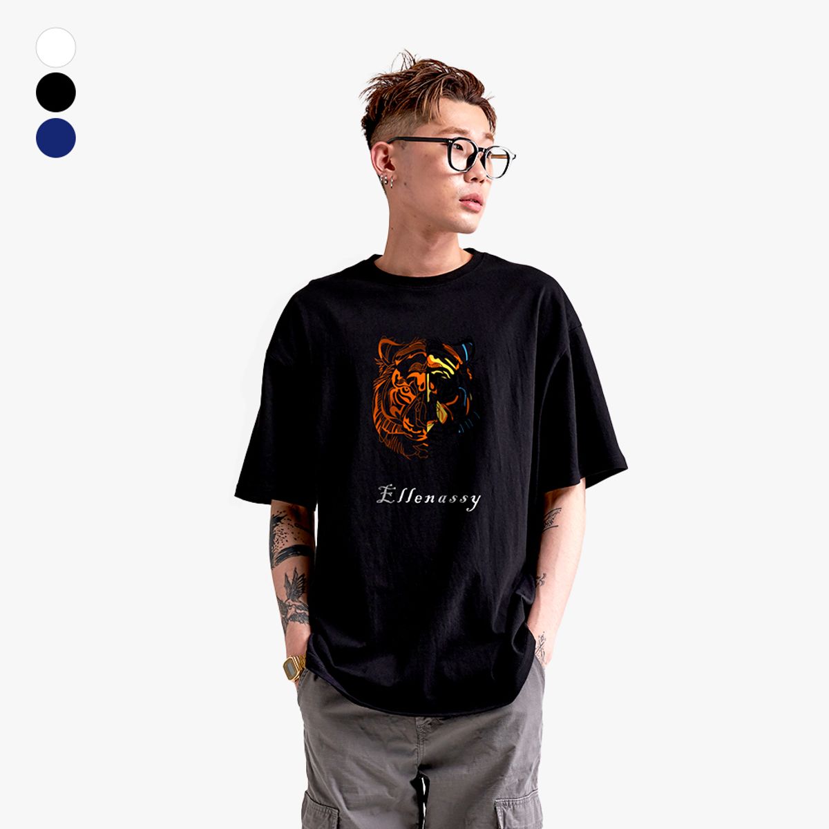 엘런아시(ELLENASSY) 타이거 기본 오버핏 반팔 티셔츠