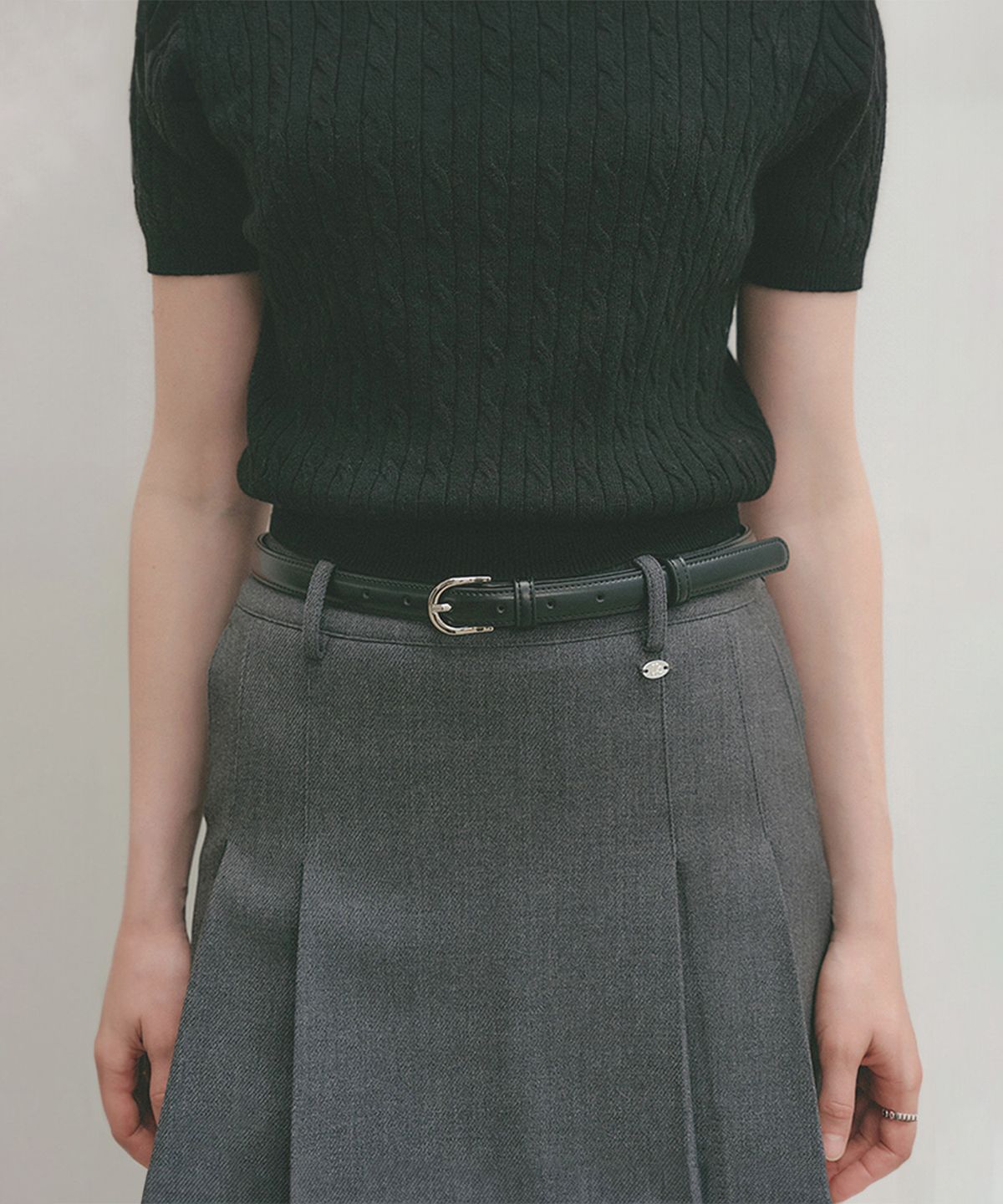 룩캐스트(LOOKAST) 엘르 비건 레더 벨트_블랙 실버 / ELLE VEGAN LEATHER BELT_BLACK SILVER