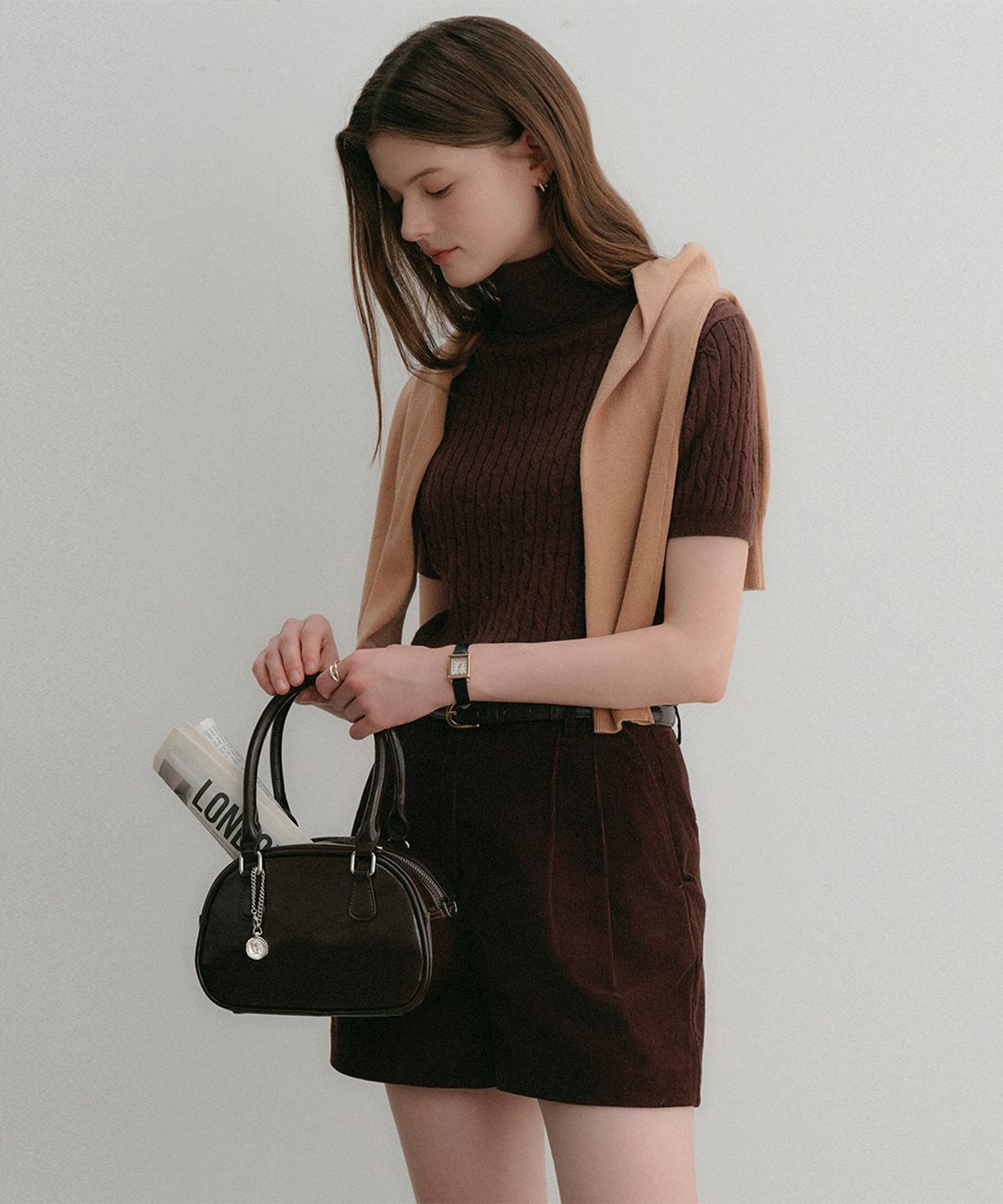 룩캐스트(LOOKAST) 리사 캐시미어 하프 탑_브라운 / LISA CASHMERE HALF TOP_BROWN