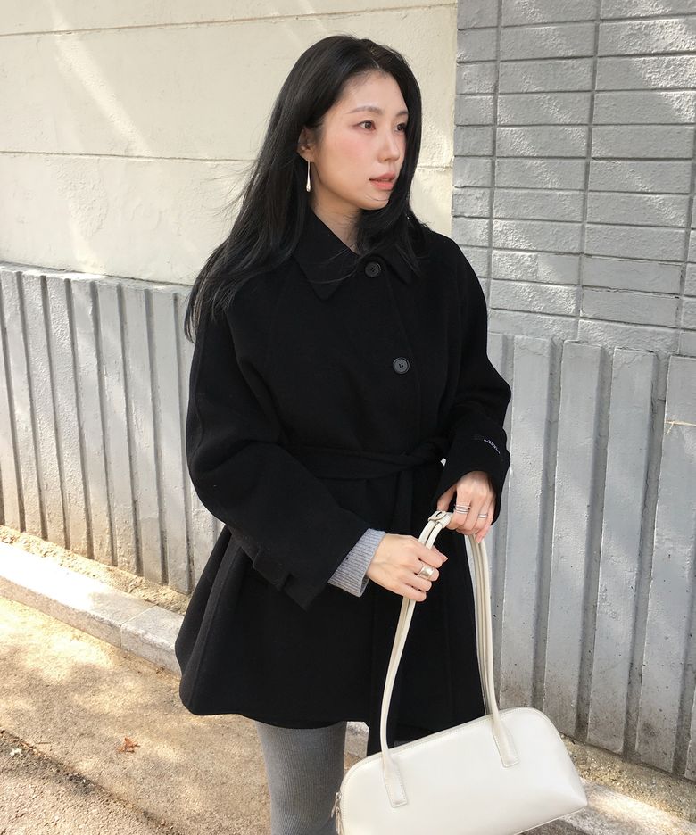 리앤 울 핸드메이드 하프 코트_블랙 / LEANNE WOOL HANDMADE HALF COAT_BLACK