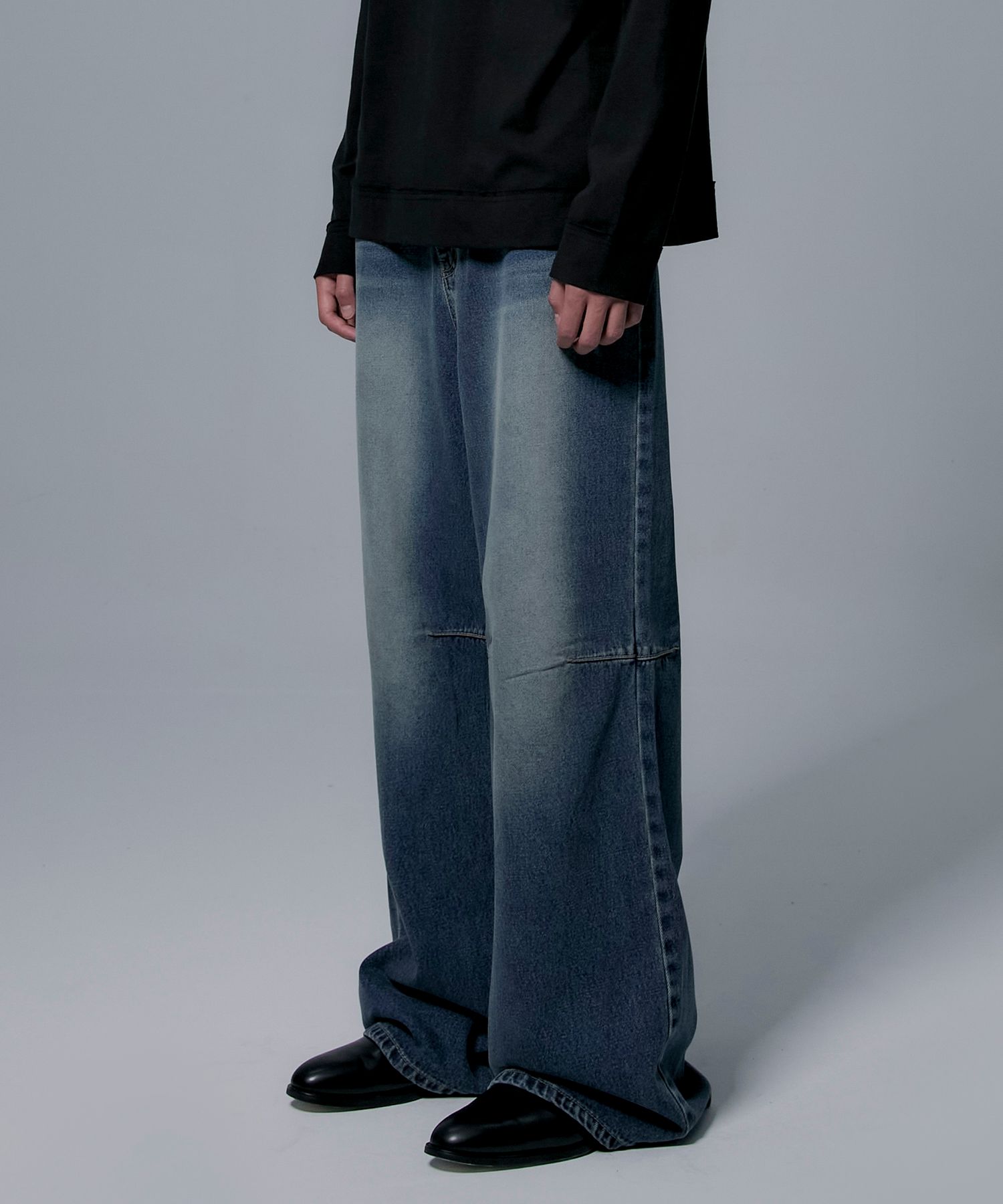 MUSINSA | MILLIONCOR [9657] Washed cut wide denim (medium blue)