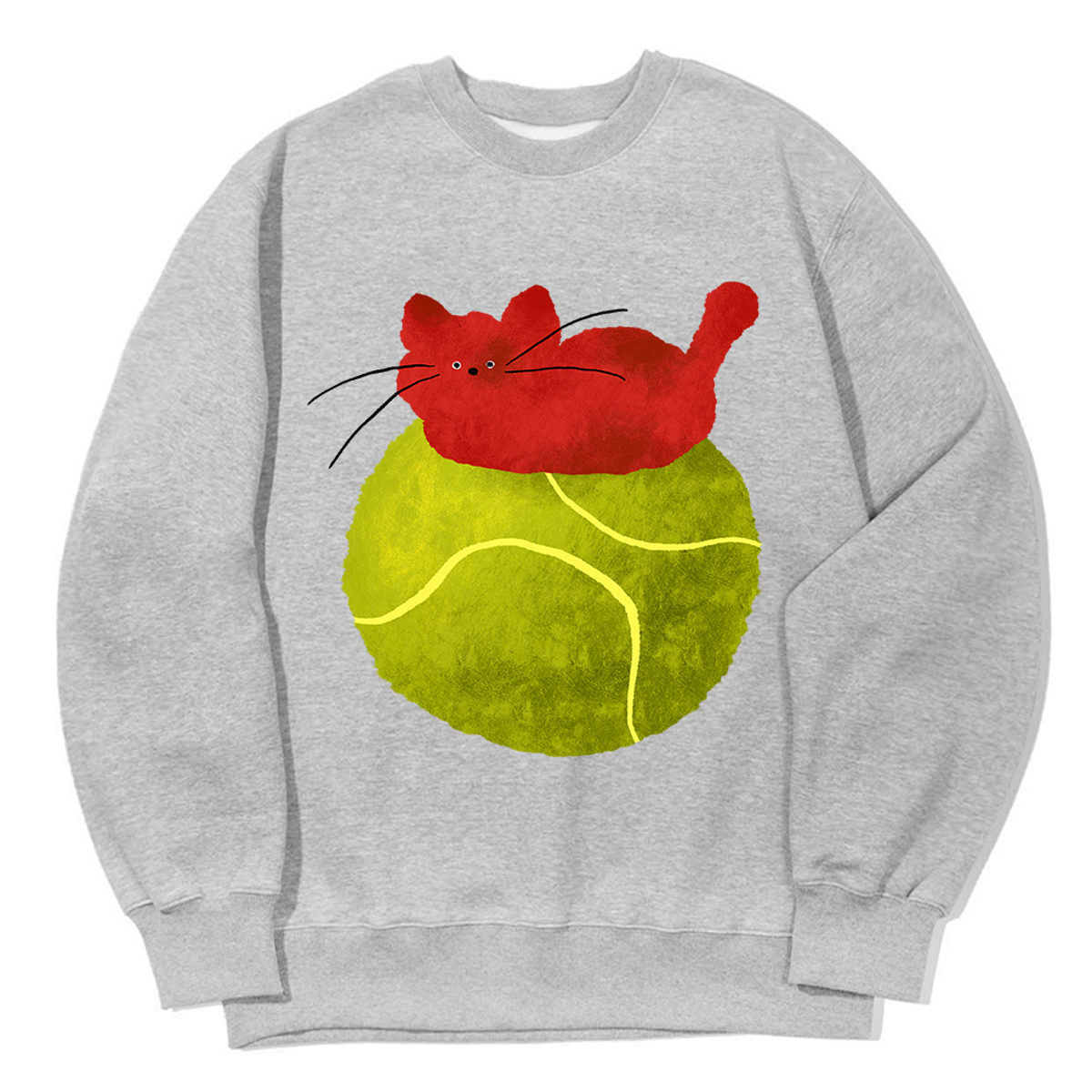 어썸어스(AWESOMEUS) RED CAT ON THE TENNIS BALL SWEAT SHIRTS_3 COLOR