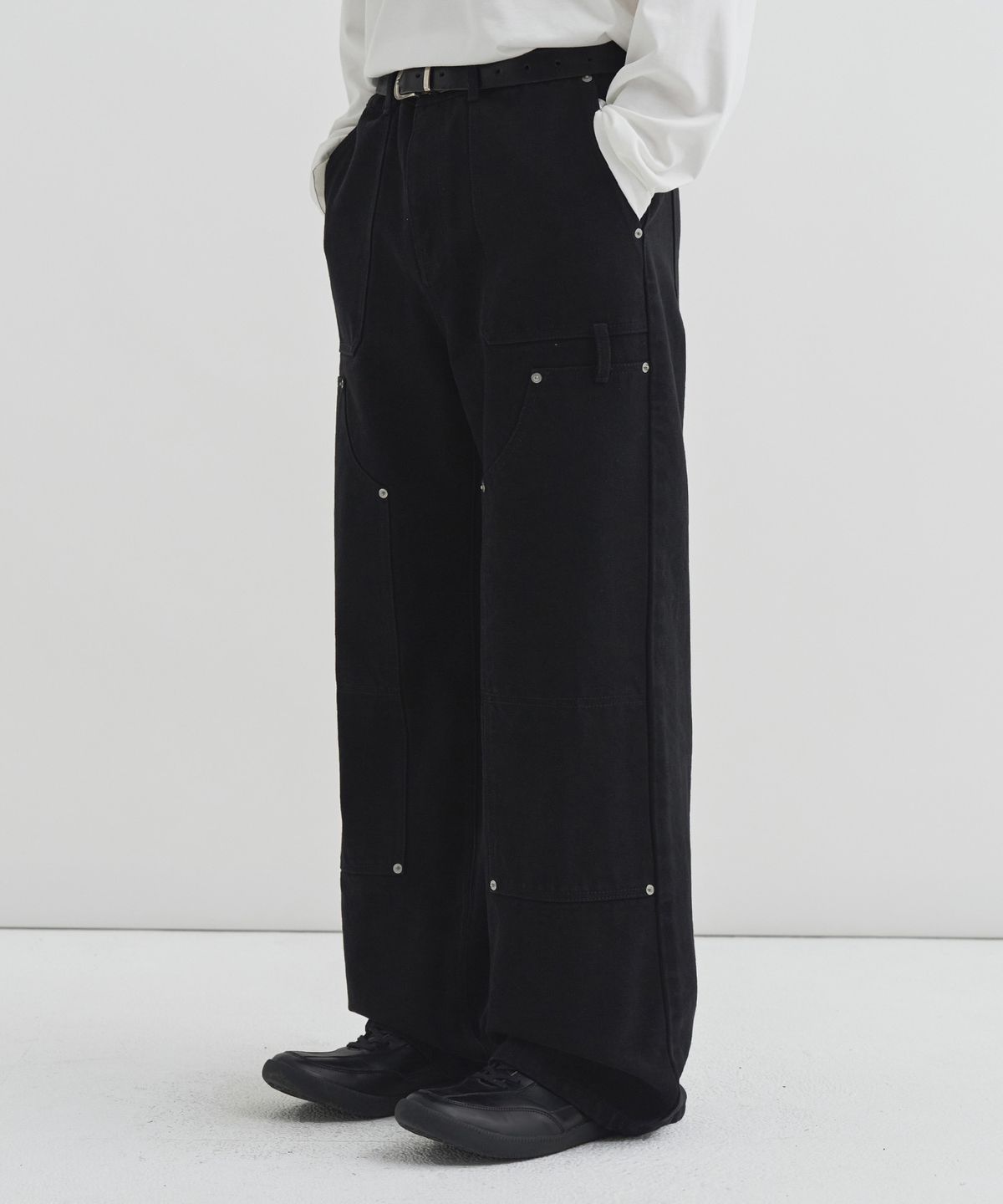드로우핏(DRAW FIT) 워시드 더블니 카펜터 워크 팬츠 [BLACK]