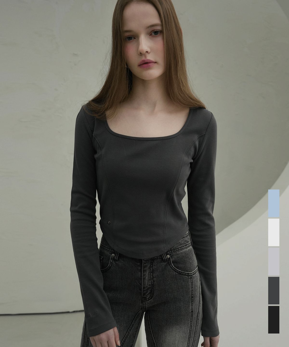 비바셔스(VIVACIOUS) Neuel Square Neck Line Crop Long Sleeve - 5COL