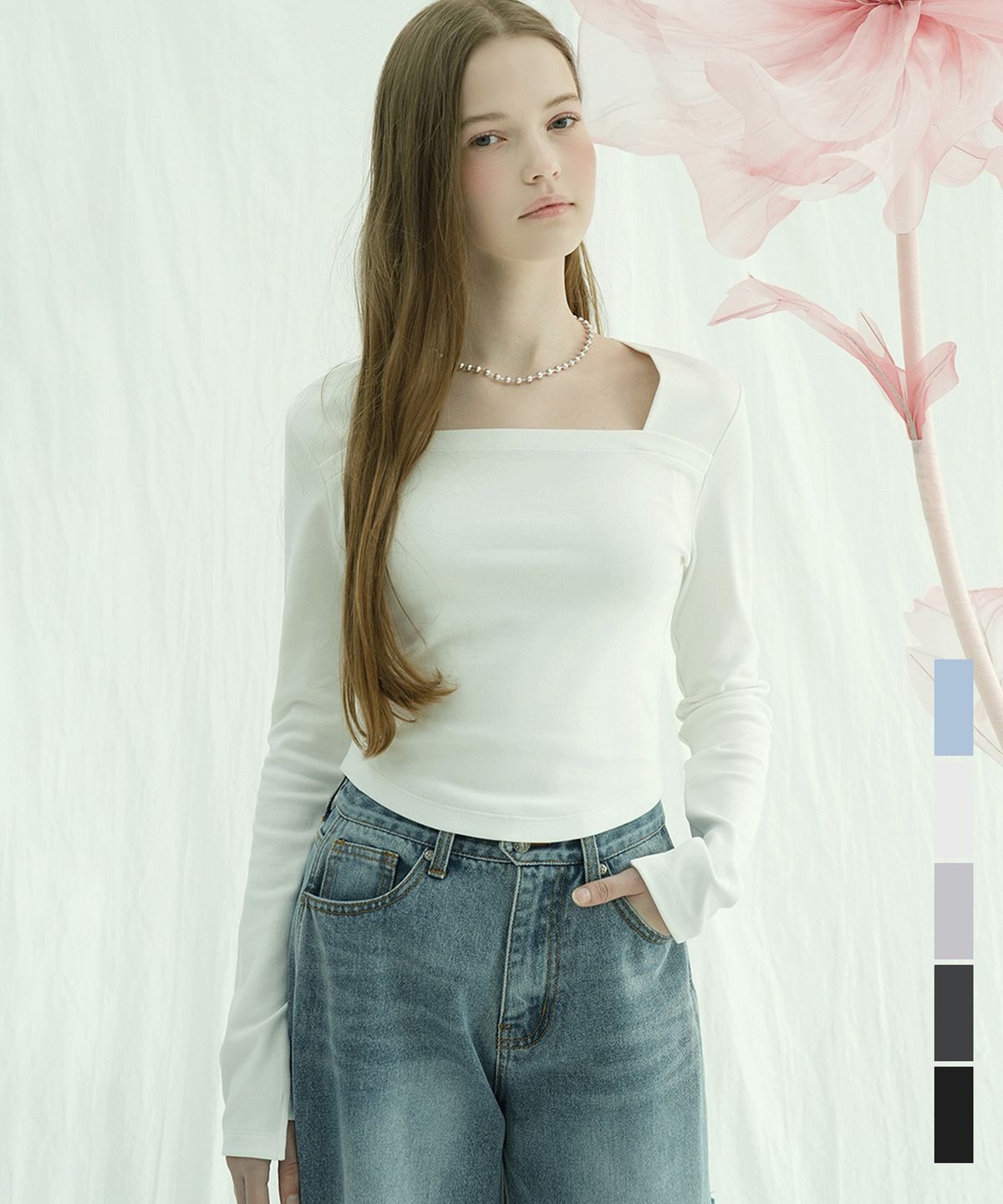 비바셔스(VIVACIOUS) Renee Square Neck Slim Long Sleeve - 5COL