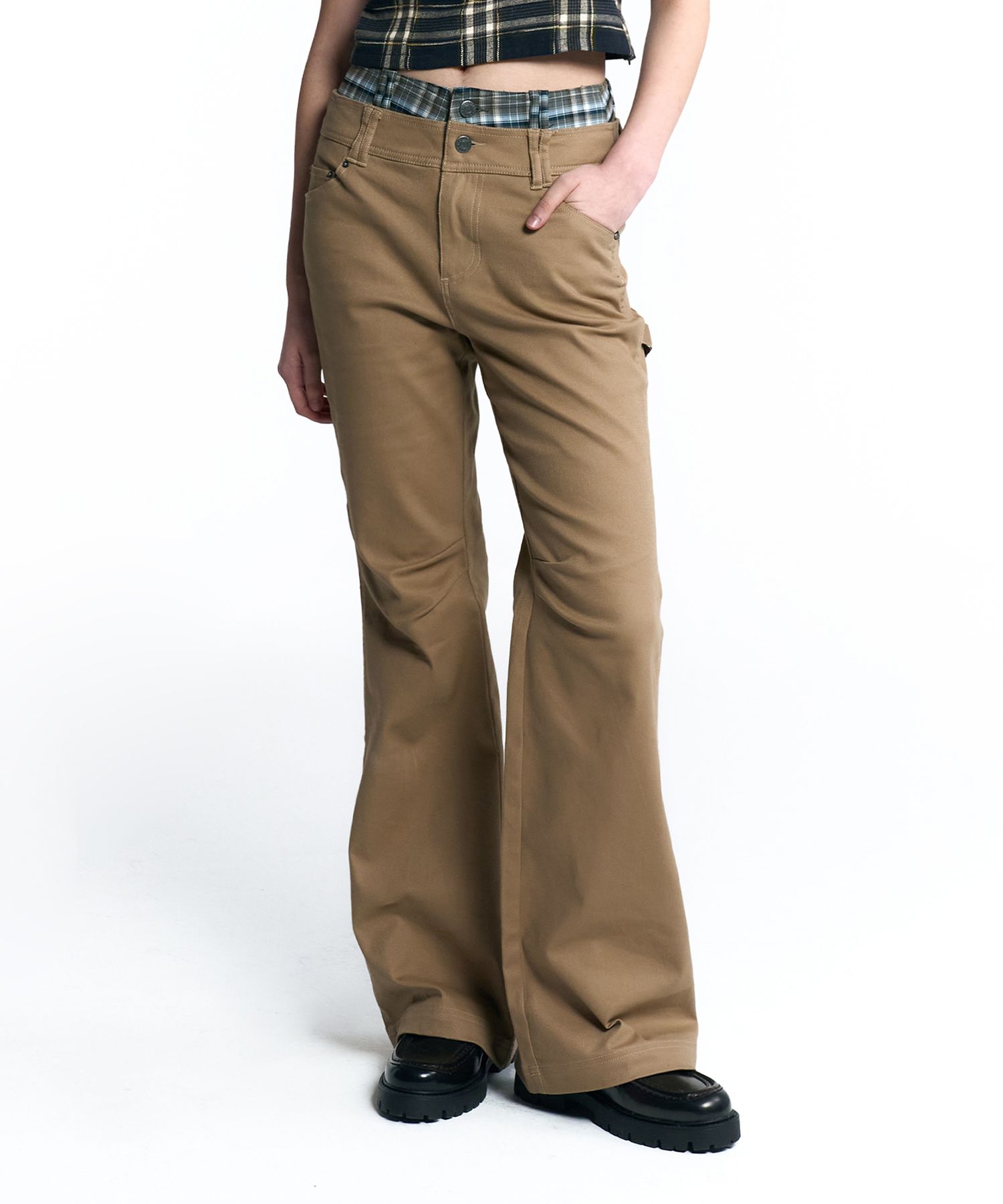★24-25FW新作★KIRSH★CHEEKCHECK SLIM-FIT SPAN PANTS Wearables Acker Slim Zipper Crop Pant