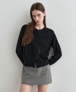 울 캐시미어 라운드넥 가디건 블랙 MDCD026BLACK