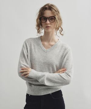 울 캐시미어 브이넥 니트 라이트그레이 MDKT088LGRAY