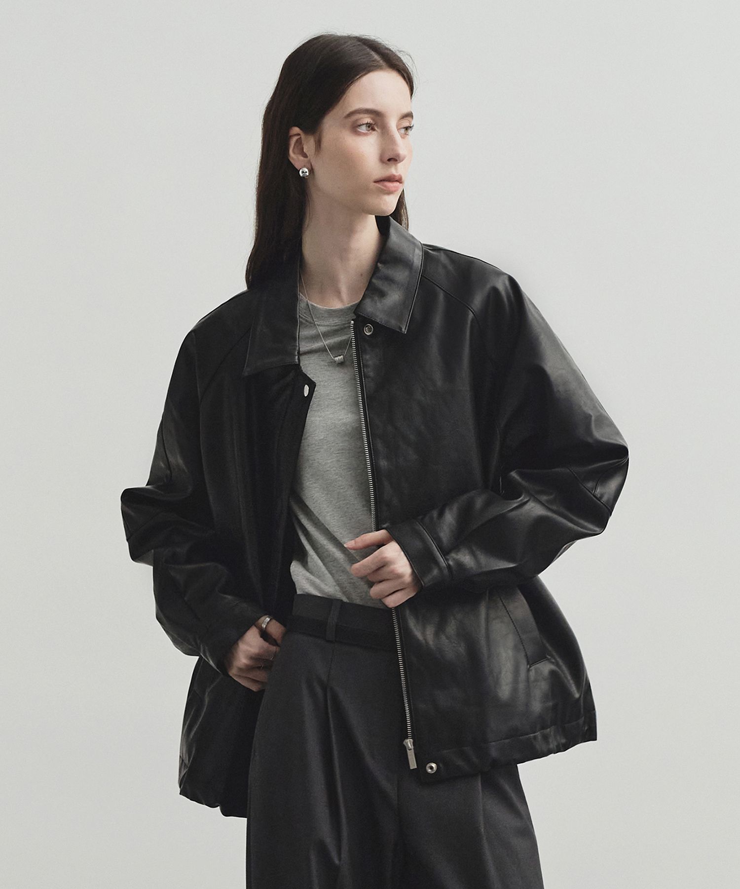 MUSINSA | MONGDOL Fake leather oversized jacket black MDJK033BLACK