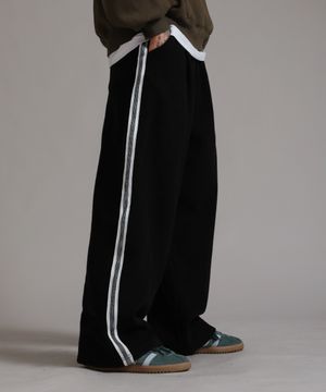 피치스킨 라인 테이핑 와이드 팬츠_블랙