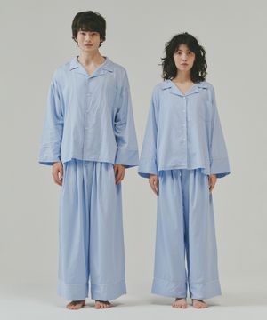 (uni)도미토리 파이프 파자마 라이트블루