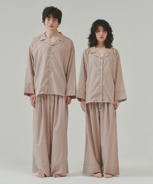 (uni)도미토리 싱글 펜슬 스트라이프 파자마 베이지