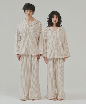 (uni)도미토리 빈 스트라이프 파자마 브라운아이보리