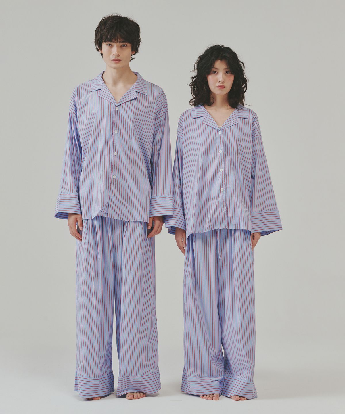 오끼뜨(OGGITT) (uni)도미토리 빈 스트라이프 파자마 레드블루