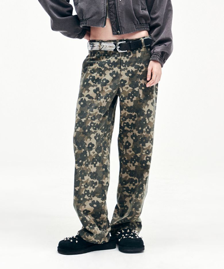 CAMO FLOWER FATIGUE PANTS KHAKI