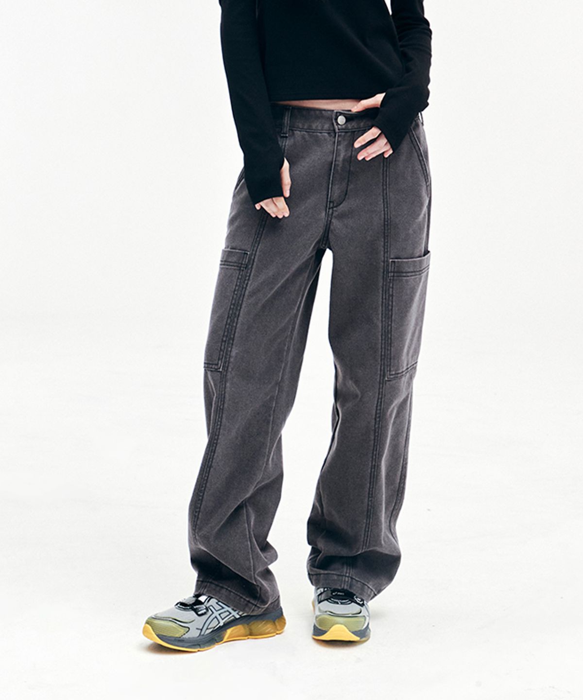 유희(YOUHEE) WASHED DENIM PANTS CHARCOAL