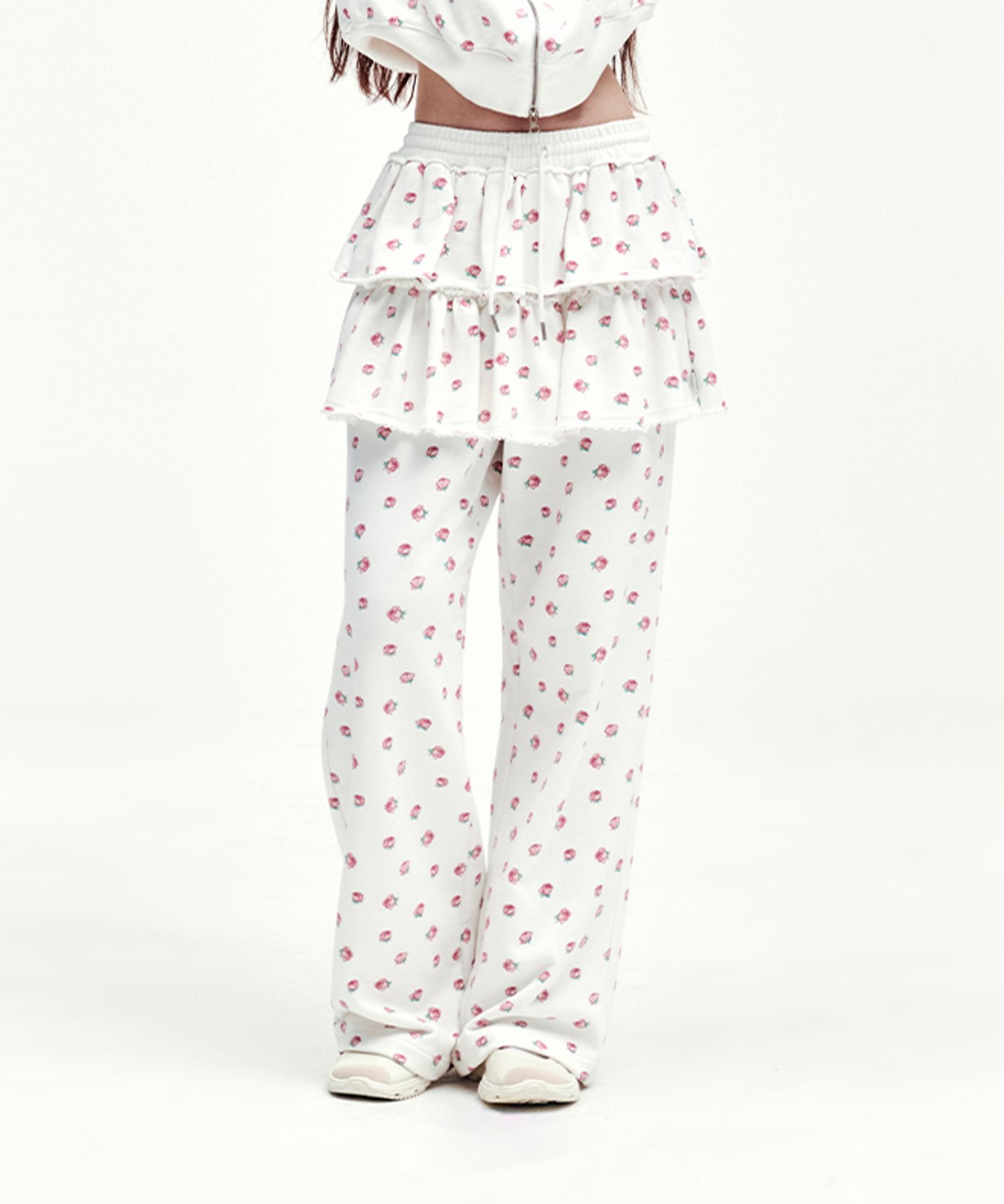 ★24-25FW新作★YOUHEE★FLOWER PATTERN LAYERD SKIRT PANTS MUSINSA | YOUHEE FLOWER PATTERN LAYERD SKIRT PANTS WHITE