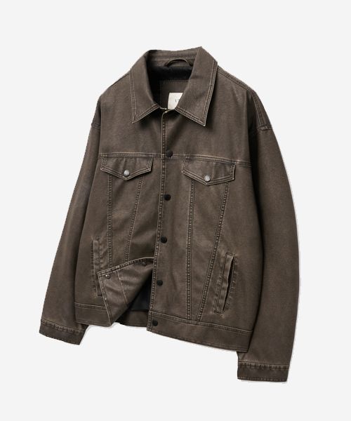 ま*お様 VTWO V2 レザージャケット　トラックジャケット MUSINSA | VTWO Vintage Washed Trucker Leather Jacket_Brown