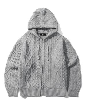워셔블 아란 케이블 후드 집업 니트 (MELANGE GRAY)