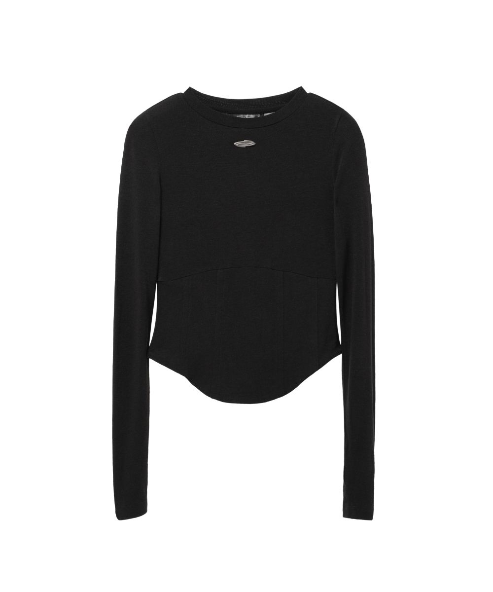 【Opening Project】 W Corset Slim T Shirt /追跡付 MUSINSA公式 | OPENING PROJECT W Corset Slim T Shirt - Black