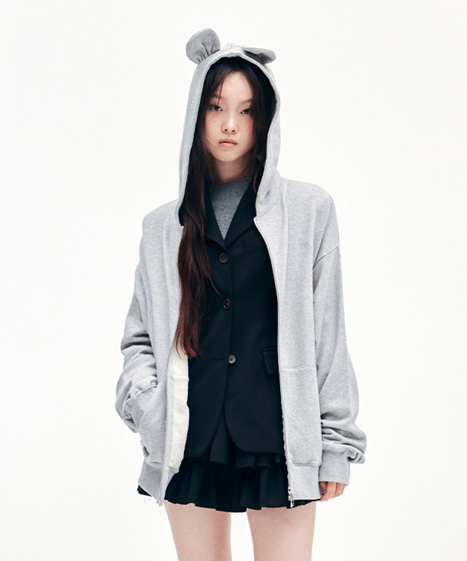 ★YOUHEE★ YOUHEE EAR DETAILED HOODIE ZIPUP MELANGE GREY YHH MUSINSA公式 | YOUHEE YOUHEE EAR DETAILED HOODIE ZIP-UP