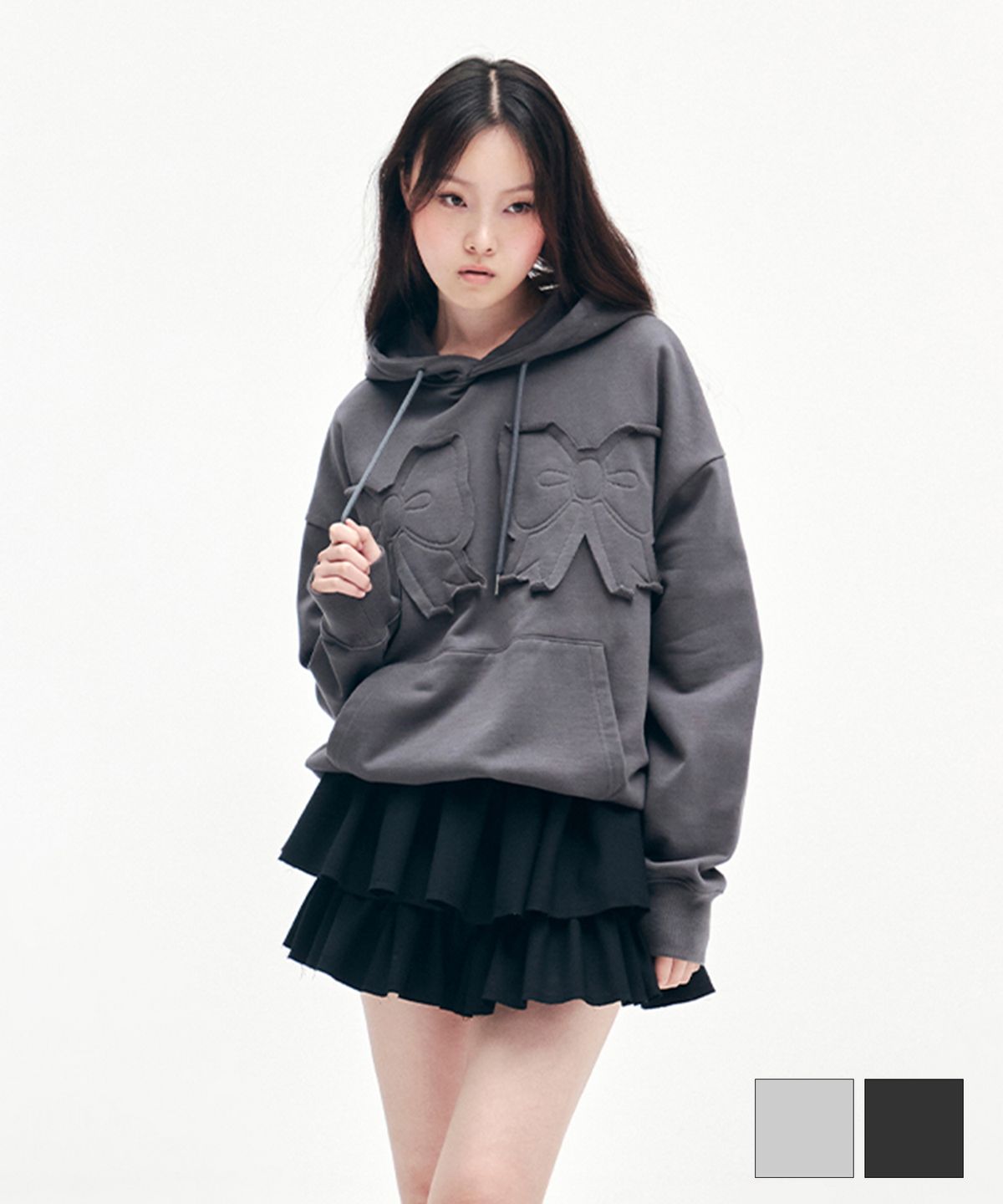 유희(YOUHEE) YOUHEE RIBBON HOODIE CHARCOAL