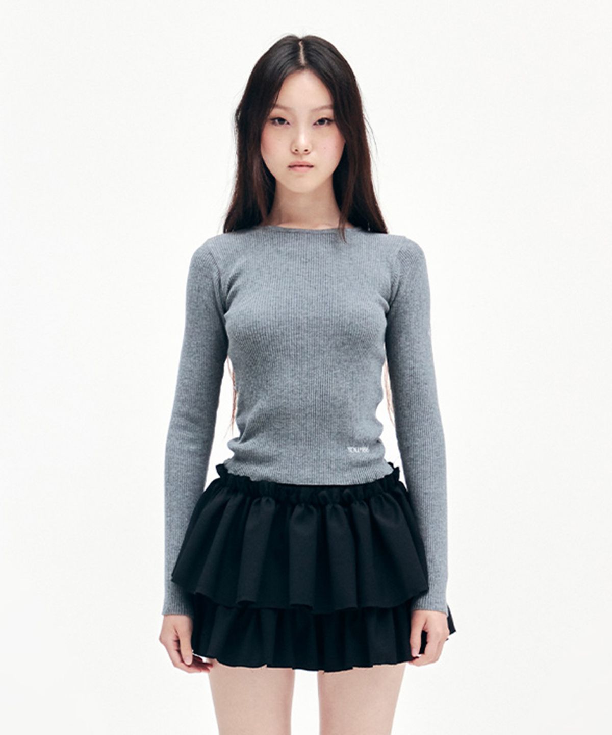 유희(YOUHEE) BASIC LOGO KNIT MELANGE GREY