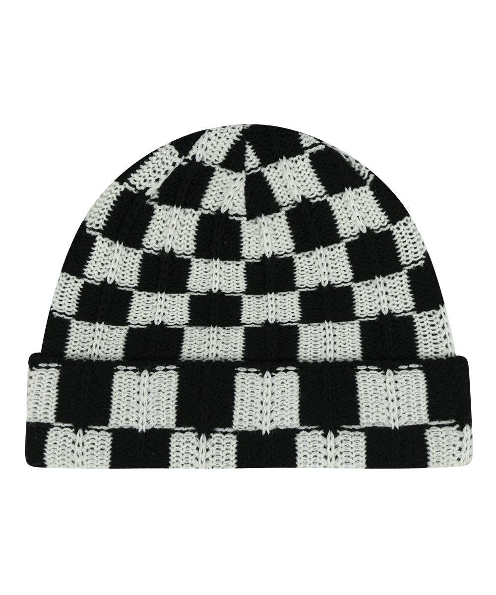 MUSINSA | MAHAGRID CHECKERBOARD BEANIE WHITE/BLACK(MG2EFMAB37A)