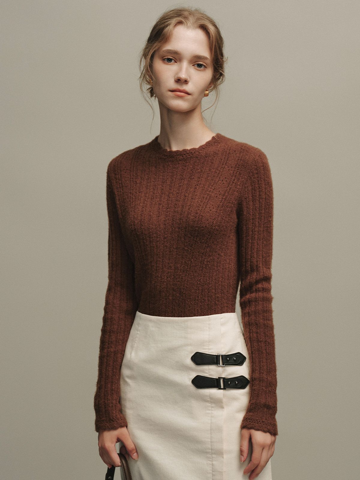 르니나(LENINA) BETH woolen wave neck knit_BROWN