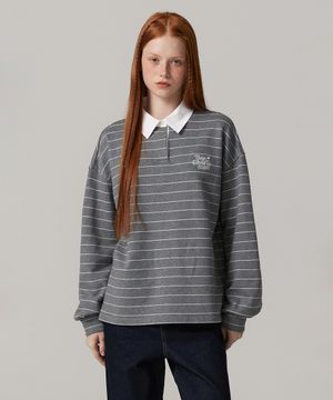 우먼 클래식 스트라이프 카라 티셔츠 멜란지 그레이 BODTS914FMG