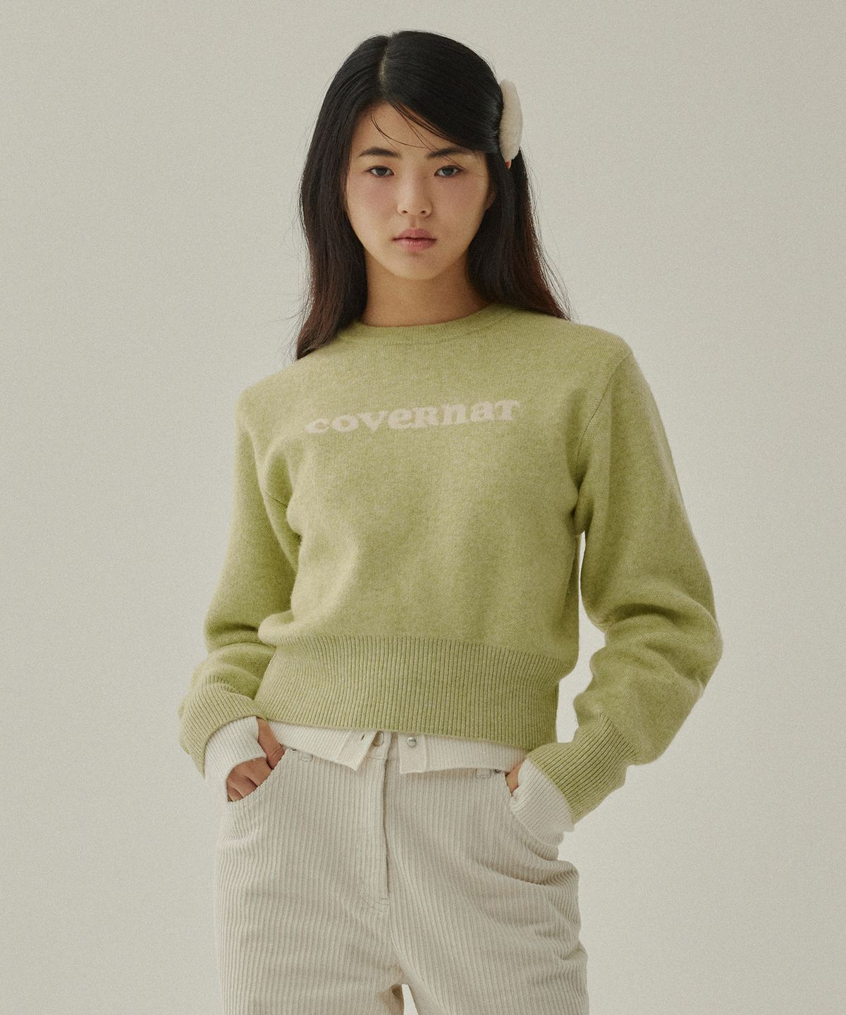 커버낫 우먼(COVERNAT WOMAN) 우먼 쿠퍼 로고 니트 Light Green