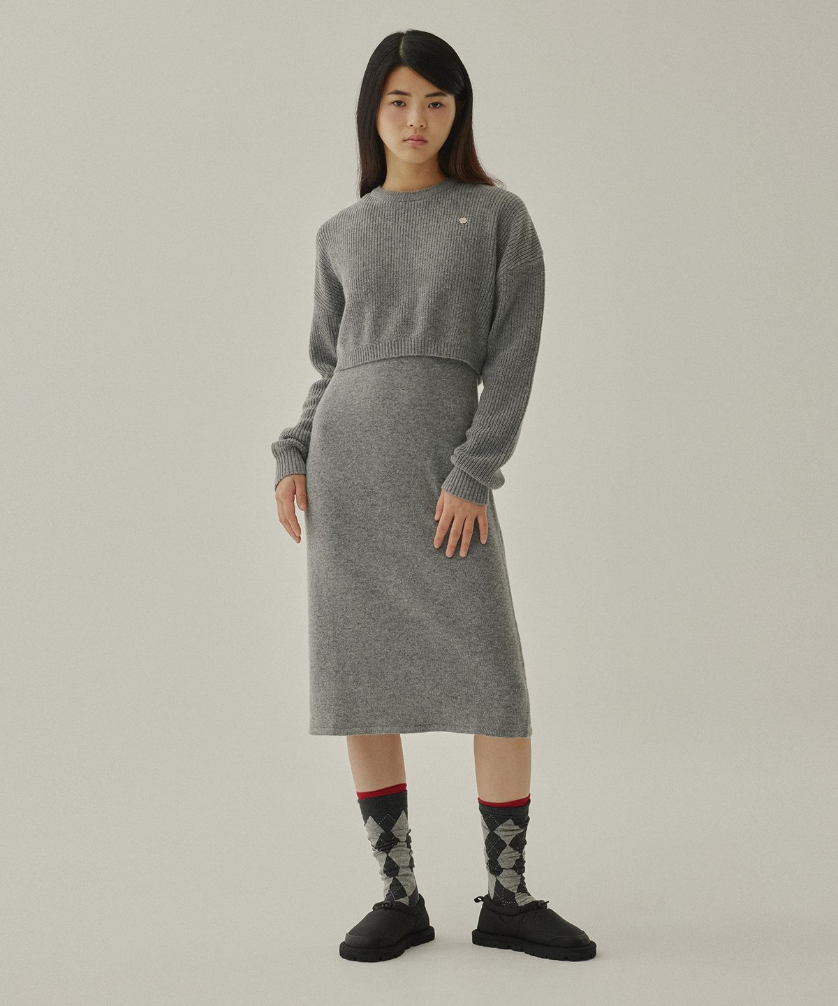 커버낫 우먼(COVERNAT WOMAN) 우먼 레이어드 롱 니트 원피스 Melange Gray