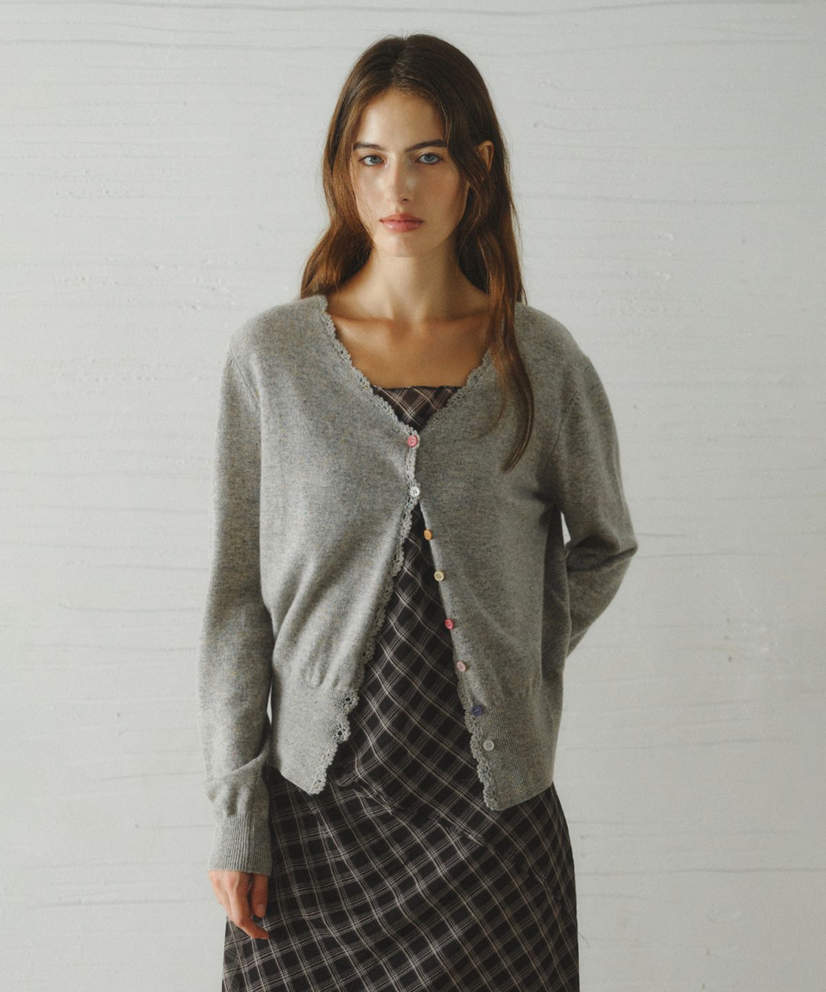 르니나(LENINA) SALENA wool v neck cardigan_GRAY